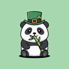 Cute Panda Celebrating St. Patricks Day with Bamboo.