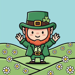 Cute Leprechaun Cartoon Character Celebrating St. Patricks Day.