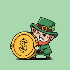 Determined Leprechaun Guarding His Pot of Gold Coin.