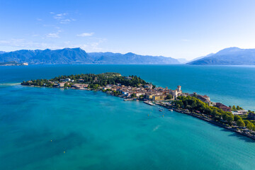 Aerial view of Sirmione peninsula on Lake Garda - Sirmione, Italy