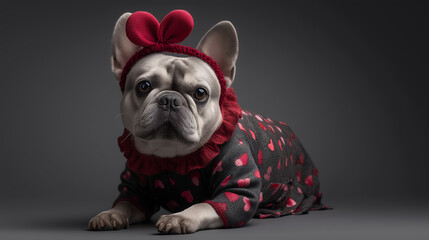 French Bulldog Wearing Valentine Outfit in Studio Portrait Setting