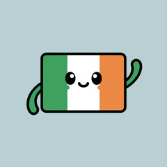Cute Cartoon Ireland Flag Waving Hello with Smiling Face.