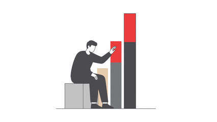 Business visualization of upward trend of data represented with illustration of a person and graph