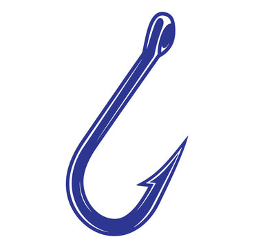 Detailed blue fish hook illustration isolated against a clean white background with sharp details