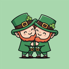 Two Adorable Leprechauns Embracing in Celebration of St. Patricks Day.