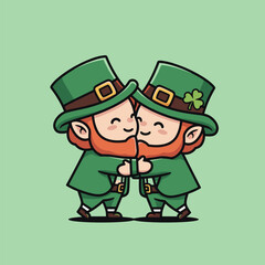 Two Adorable Leprechauns Embracing for St. Patricks Day.