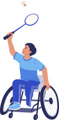 Disabled Athlete Playing Badminton in Wheelchair Illustration