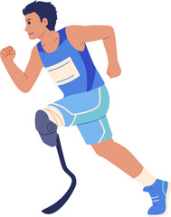 Running Disabled Male Athlete With Prosthesis Illustration