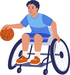 Young Disabled Athlete Playing Basketball Illustration