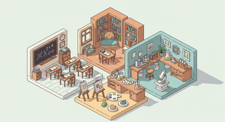 classrooms, laboratories, painting rooms, libraries