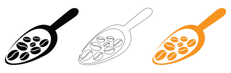 Coffee beans in spoons black orange and gray,coffee bean icon design vector templates,coffee bean icon symbol flat vector isolated on white background,coffee beans icon sign vector