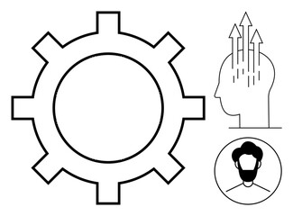 Progress concept. Gearwheel teamwork and systems development. Progress with head and arrows s ideas and innovation. For business growth, education, and leadership concepts. Usage technology