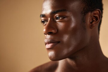 Obraz premium Luxury Male Beauty Portrait of African Man with Radiant Skin 