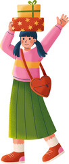 Young Girl Carrying Many Christmas Presents Illustration