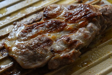 meat steak grill on pan in the kitchen