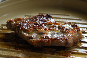 meat steak grill on pan in the kitchen