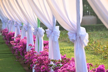 white curtain decorate for party in the garden