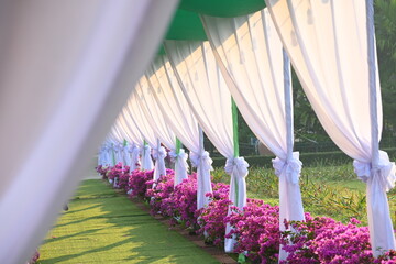 white curtain decorate for party in the garden