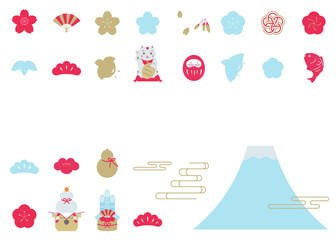 縁起物のフレームイラスト　年賀状イラスト素材