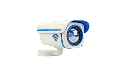 CCTV Camera with Wifi Symbol on White Background