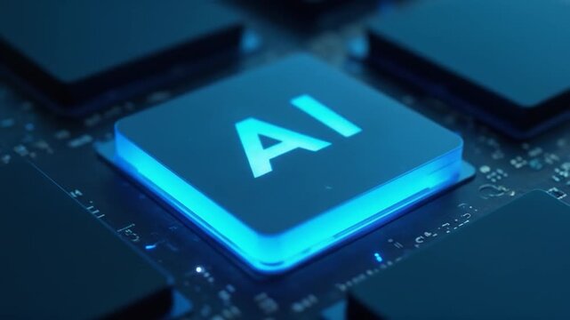 Modern AI chipset with LED, symbolizing advanced intelligence and global technological evolution