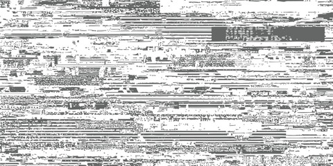 Abstract horizontal glitch texture background with digital distortion and static noise effect in grayscale vector