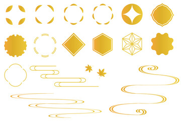 シンプルな和風の装飾イラストセット　吹き出し　あしらい　フレーム