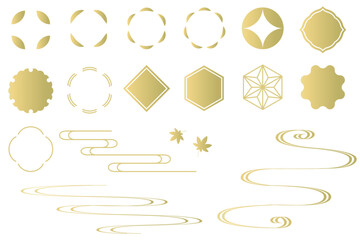 シンプルな和風の装飾イラストセット　吹き出し　あしらい　フレーム