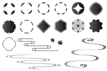 シンプルな和風の装飾イラストセット　吹き出し　あしらい　フレーム