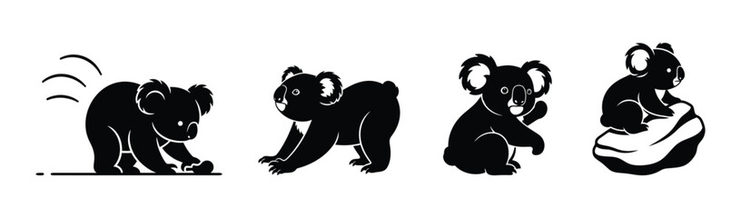 Charming Koala Silhouettes in Various Playful Poses for Nature and Wildlife Concepts