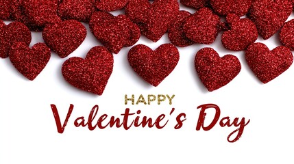 Valentine's Day Hearts: A collection of glittering red hearts embodies the spirit of love and celebration, beautifully arranged to convey warm greetings.