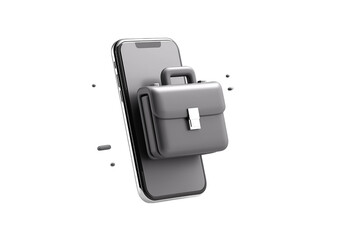 Upright smartphone with 3D briefcase business work icon Isolated on a transparent background