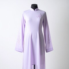Lavender Traditional Vietnamese Ao Dai Dress with Embroidered Floral Details
