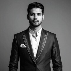 Handsome young man in formal Indian attire and suit jacket