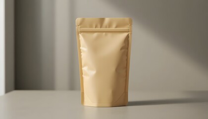 Gold foil stand up pouch for packaging on modern surface