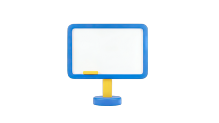 3D Whiteboard with Eraser on Stand Isolated on White
