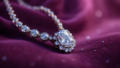 Elegant diamond necklace on luxurious purple velvet fabric