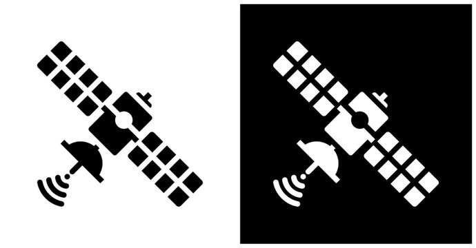 Satellite Icon Set In White And Black Background