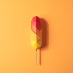 Colorful Origami Ice Cream on Stick Against Orange Background