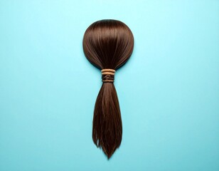 Long brown hair extension tied with elastic band isolated