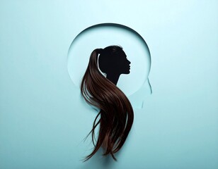 Silhouette of woman with long hair through cutout circle
