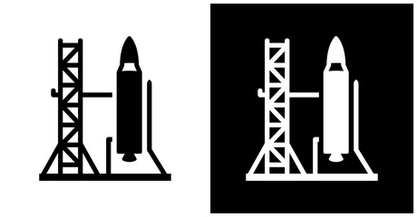 Rocket Launchpad Icon Set In White And Black Background