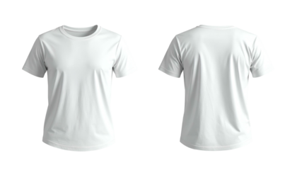 Front and back views of a plain white crew-neck t-shirt, isolated on a black background (2)