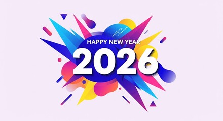 Fototapeta premium Happy New Year 2026 Typography Design on Clean Background, Modern Festive Vector Illustration
