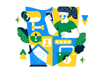 Smart Home Security Vector Illustration Featuring Home Automation Controlled Via Smartphone Through an Integrated Electronic System Background