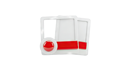 Abstract 3D Frames with Red Button and Bar on White Background