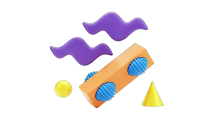 Abstract 3D Shapes Floating on White Background