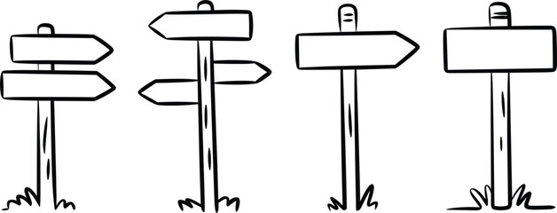 Hand Drawn Wooden Signposts and Arrows Vector Set for Directions, Information, and Doodle Design © Majnur