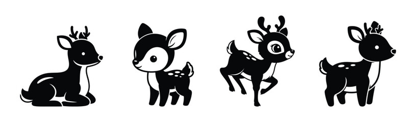 Playful monochromatic deer character set, simple yet elegant wildlife graphic elements
