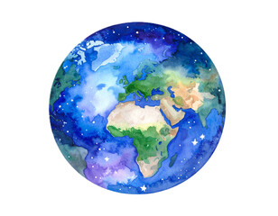 宇宙に浮かぶ水彩の地球：Watercolor Earth in Space